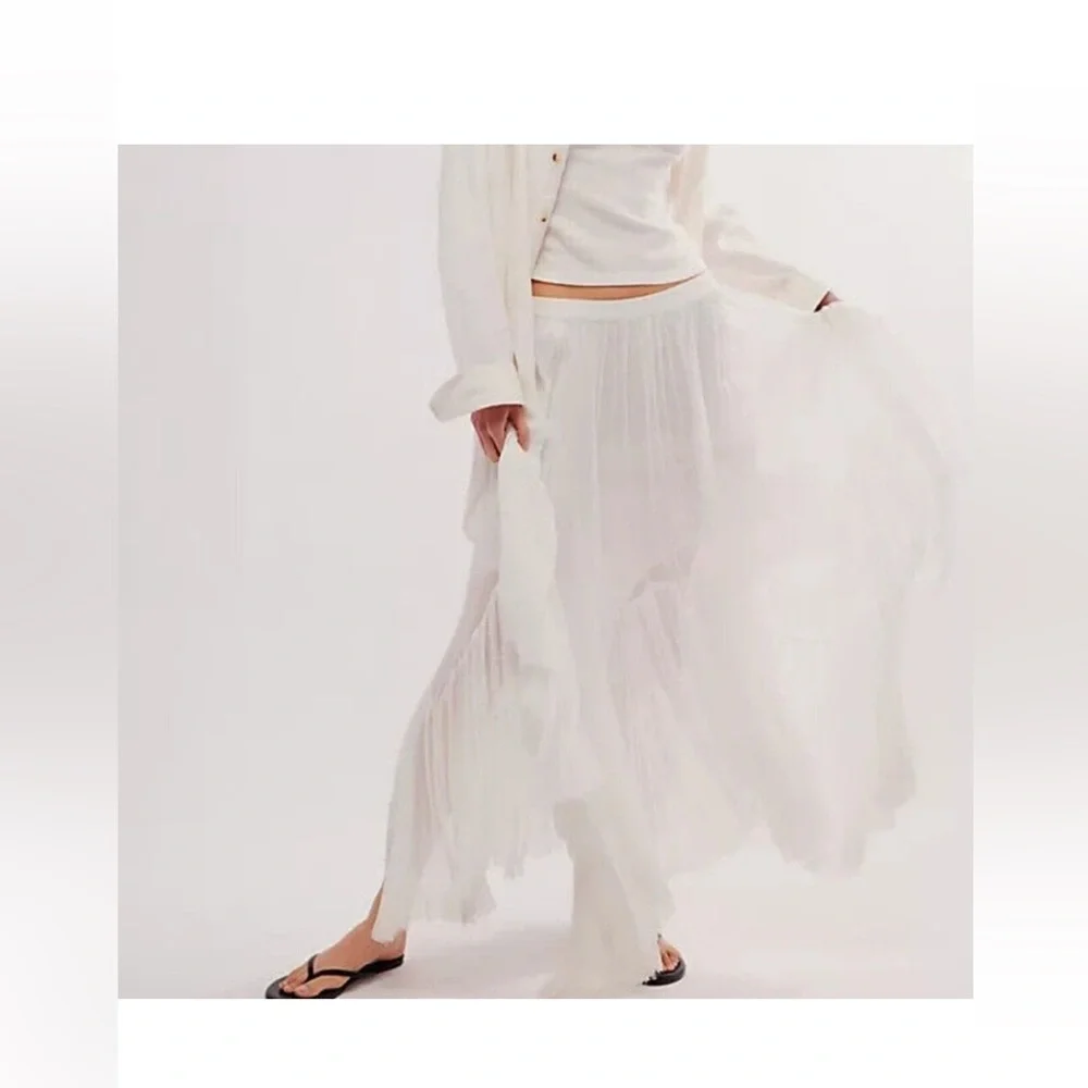 Free People Clover Raw Hem Handkerchief Hem White High Low Skirt XS - Picture 2 of 10